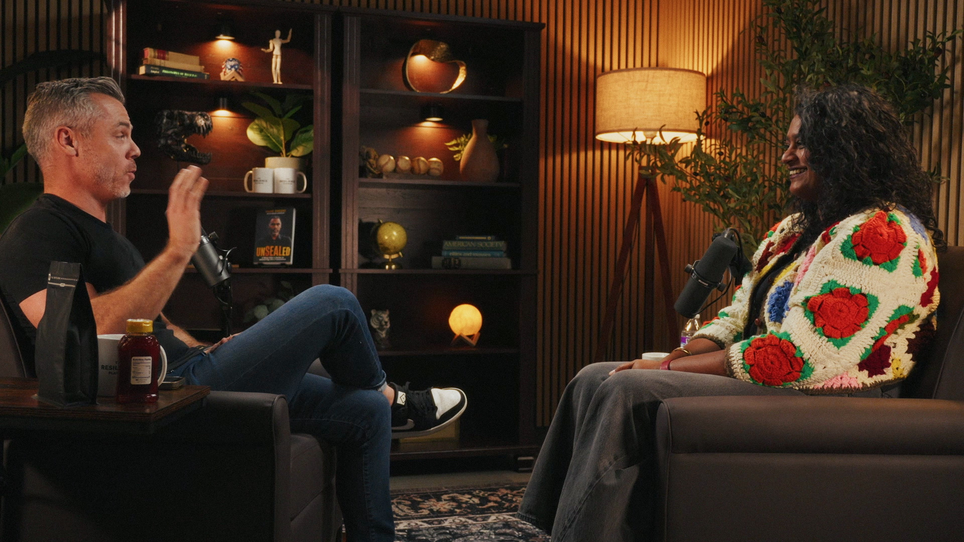 Cole Rodgers and a guest on the Ethos set